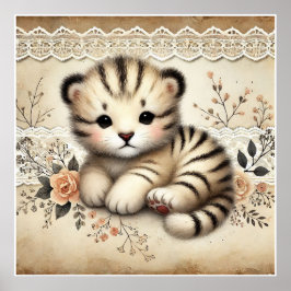 Póster Guardería Floral Baby Tiger