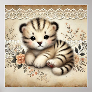 Póster Guardería Floral Baby Tiger