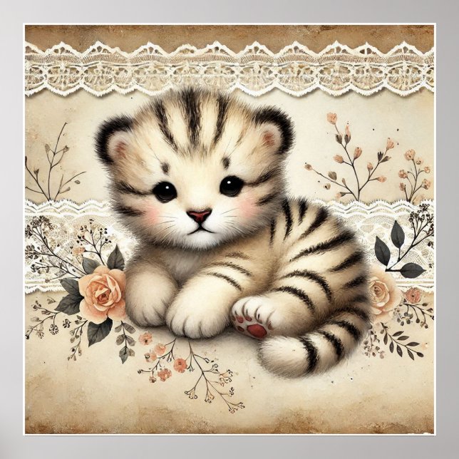 Póster Guardería Floral Baby Tiger (Frente)