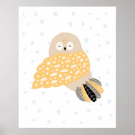 Póster Guardería moderna scandi adorable búho y estrellas