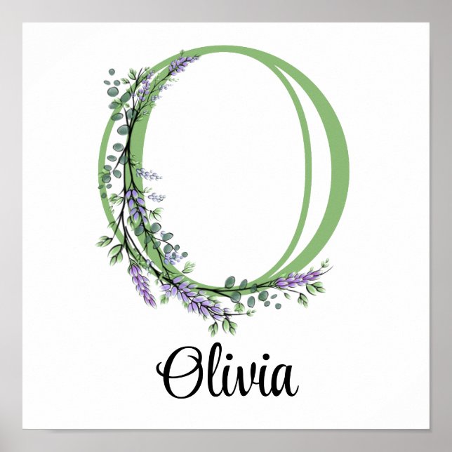 Póster Guardería Monograma O Lavanda Eucalipto  (Frente)
