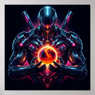 Póster Guardián Cósmico Cibernético Abstracto Robot Futur