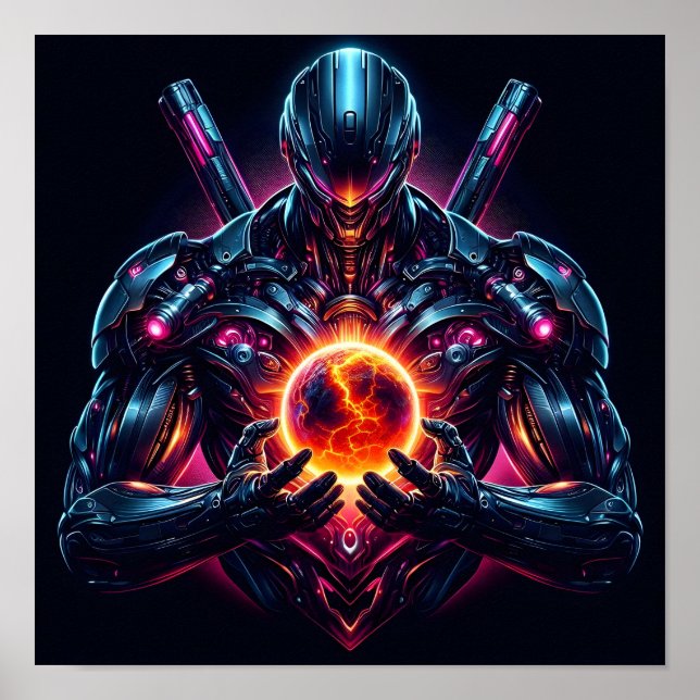 Póster Guardián Cósmico Cibernético Abstracto Robot Futur (Frente)