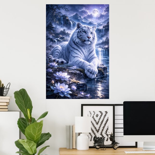 Póster Guardian White Tiger – Silent Strength and Gentle  (Oficina en casa)