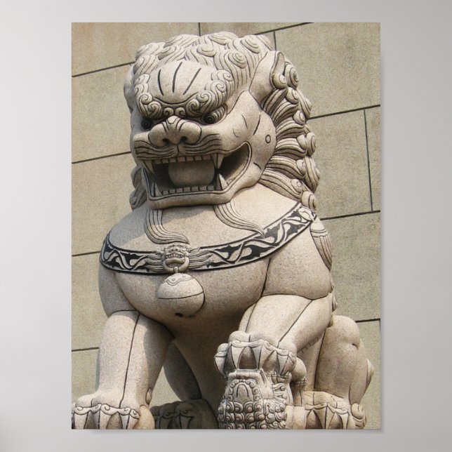 Póster Guardianes chinos de león Foo Dog 石 獅 (Frente)