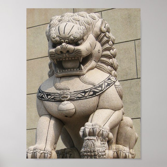 Póster Guardianes chinos de león Foo Dog 石 獅 (Frente)