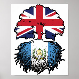 Póster Guatemala Bandera de raíces de árbol británico gua