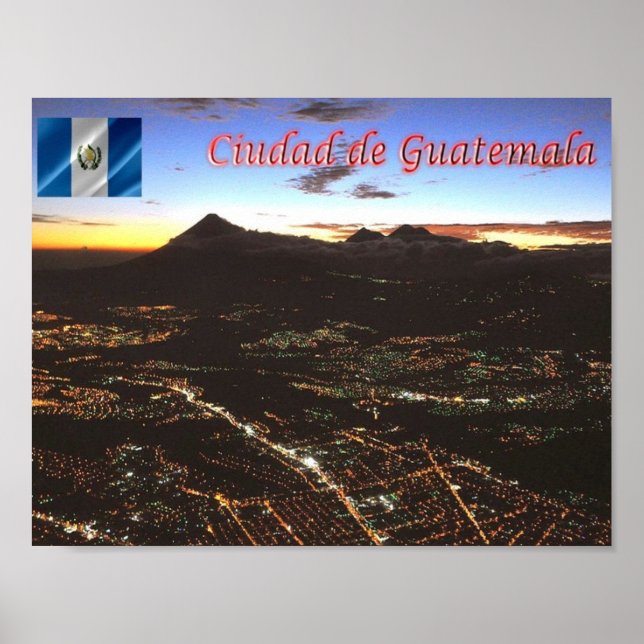 Póster Guatemala - Ciudad de Guatemala - De noche - (Frente)