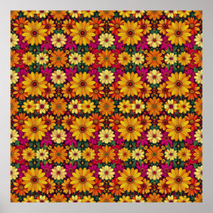 Póster ¡Guau! Patrón floral colorido y brillante.