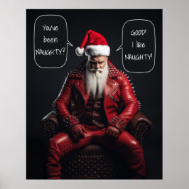 Póster Guay Badass Santa En Cuero Rojo Le Gusta Mal