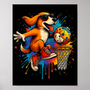 Póster Guay Baloncesto Perro Dunking Divertido Niños Pet 