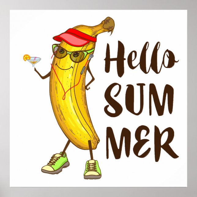 Póster Guay Banana Hello Summer Funny Fruta Tropical (Frente)