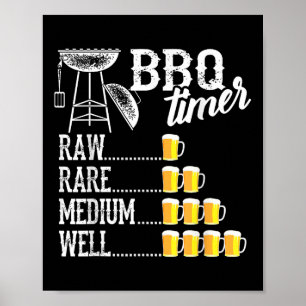 Póster Guay Bbq Timer Raw Rare Medio Bien Funny Beer