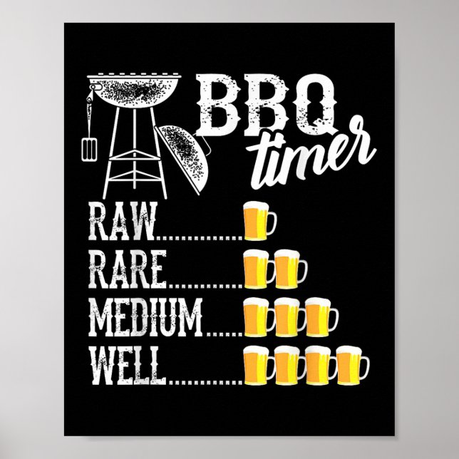 Póster Guay Bbq Timer Raw Rare Medio Bien Funny Beer (Frente)