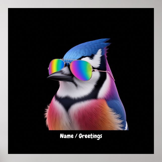 Póster Guay Blue Jay Bird con gafas de sol Retro (Frente)
