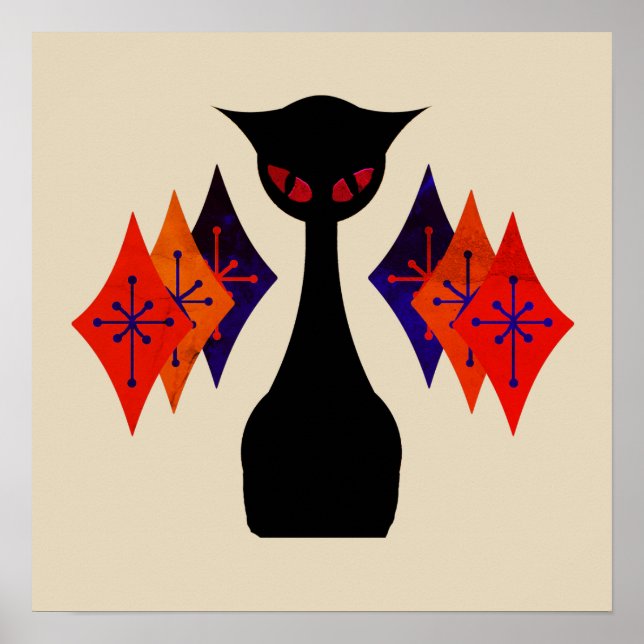 Póster Guay Cat Red Eye Mid Century Retro Art Poster (Frente)