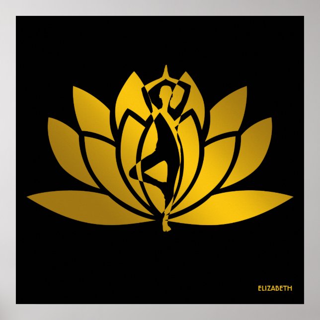 Póster Guay de meditación de yoga de flores Golden Lotus (Frente)