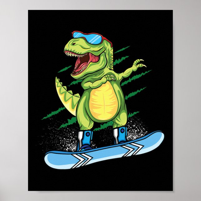 Póster Guay Dinosaur Snowboarding Skibing T Rex Sn (Frente)