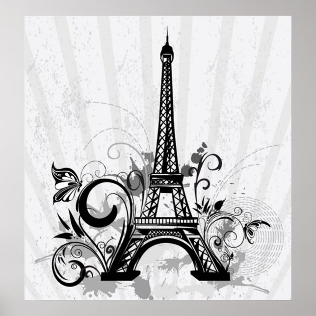 Póster Guay Eiffel Tower swirls dota salpicaduras maripos (Frente)
