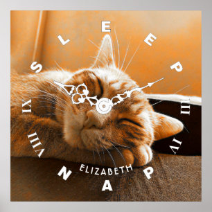 Póster Guay Funny Cat Sleeping Y Napping Clock