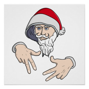 Póster Guay Gangsta Hip Hop Hand Rap Santa Claus