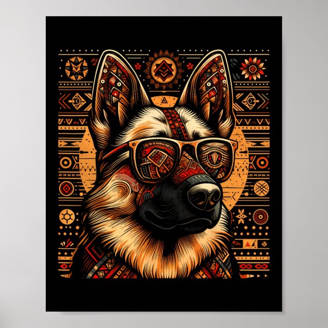 Póster Guay German Shepherd Ethnic Art Style Christma (Frente)