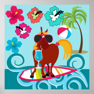 Póster Guay Horse Surfer Dude Summer Fun Beach Fiesta