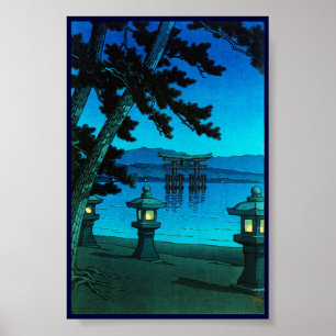 Póster Guay japón luna de noche iluminada mar hasui kawas