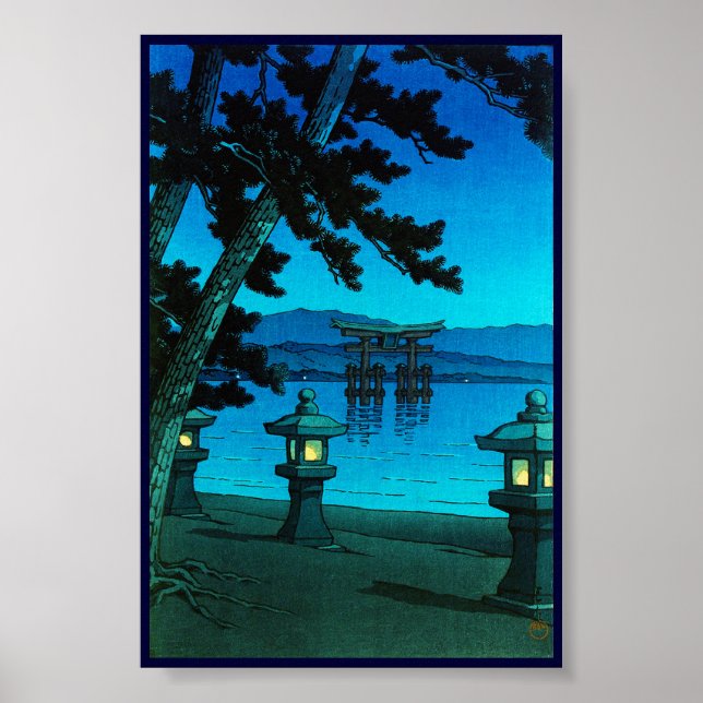 Póster Guay japón luna de noche iluminada mar hasui kawas (Frente)