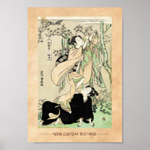 Póster Guay japones vintage ukiyo-e pasan dos geishas
