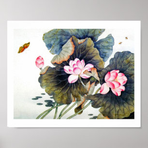 Póster Guay oriental chino bello maritero de hojas de lot