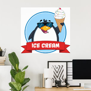Póster Guay Pingüino sostiene helado