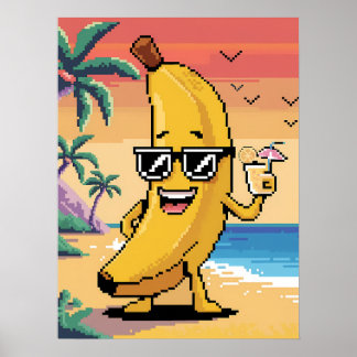 Póster Guay Pixel Banana en vacaciones