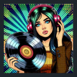 Póster Guay Pop Art Comic Style Chica con álbum Vinyl<br><div class="desc">Chica de cómic al estilo del arte pop con auriculares para escuchar música y un disco de vinilo en sus manos.</div>