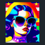 Póster Guay Pop Art y Stripes Vintage Poster de gafas de<br><div class="desc">Trasladarse a los días de la paz, el amor y el poder de las flores con esta impresionante creación de arte pop. Un cautivador chica psicodélico, con un par de gafas de sol de moda, brilla en el fondo de las estrellas y rayas icónicas. Con sus colores llamativos, su ambiente...</div>