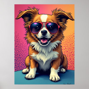 Póster Guay Pup Vibes - Dog in Aviator Sungafas Pop Art
