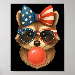 Póster Guay Raccoon Bubble Gum Bandera Estadounidense Pat