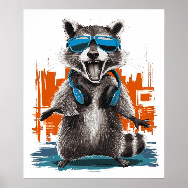 Póster Guay Raccoon con audífonos (Frente)