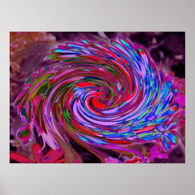 Póster Guay Red, Blue and Pink Abstract Floral Swirl (Frente)