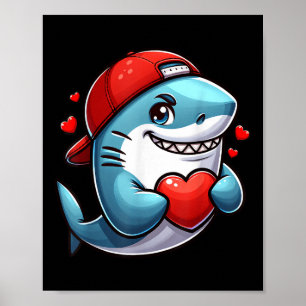 Póster Guay Shark Valentines Niños Día del Corazón Pareja