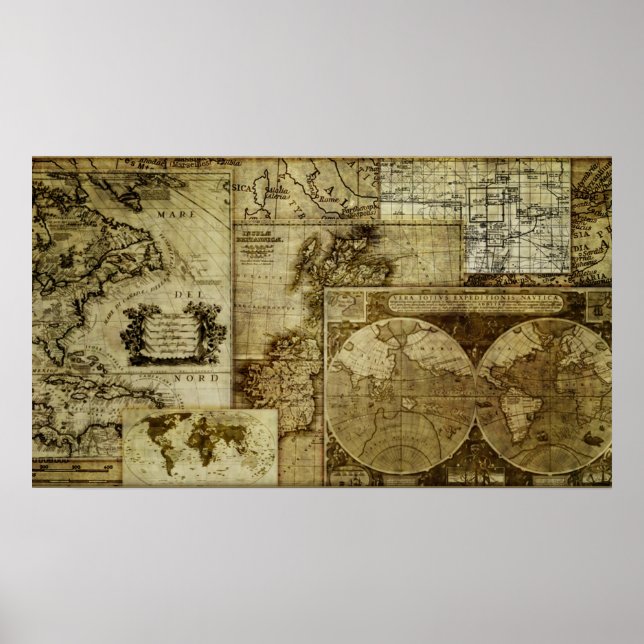 Póster Guay Vintage y mapas antiguos del mundo (Frente)