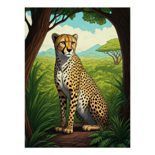 Póster Guepardo en bosque exuberante