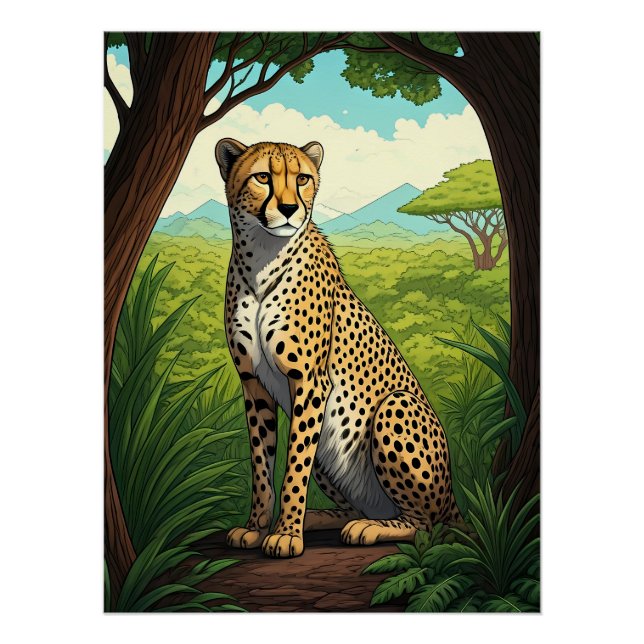 Póster Guepardo en bosque exuberante (Anverso)