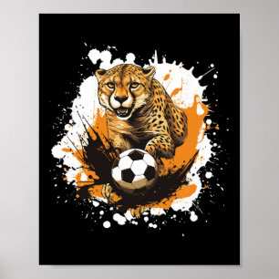 Póster Guepardo Jugando Fútbol Animal Divertido 