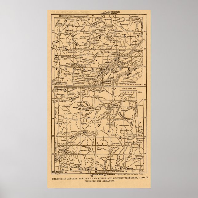 Póster Guerra civil Kentucky y Tennessee Medio y Oriente (Frente)