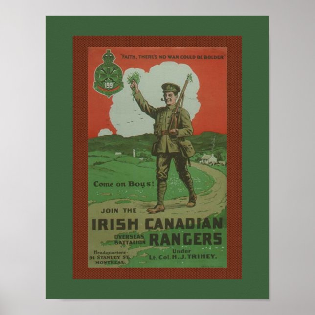 Póster Guerra Mundial 1 Irlandés Ejército Canadiense (Frente)