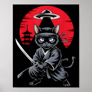 Póster Guerra Samurái Ninja Gato OVNI Anime Japonés Diver