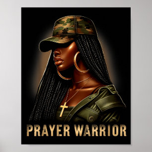 Póster Guerrera de oración mujer negra Camo Fe cristiana 