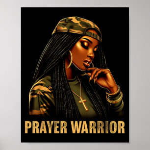 Póster Guerrera de Oración Mujer Negra Camo Fe Cristiana