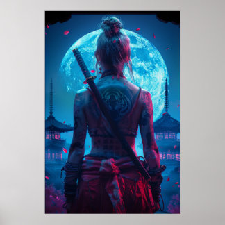 Póster Guerrera samurái con katana - cultura japonesa